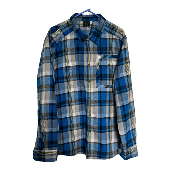 Oakley Other - Oakley Mens Button Up Shirt XL Blue Flannel Plaid Long Sleeve Casual Cotton